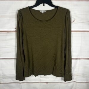 Indiska Long Sleeve Top Womens Large Green Solid Puff Sleeve Blouse Knit Basic